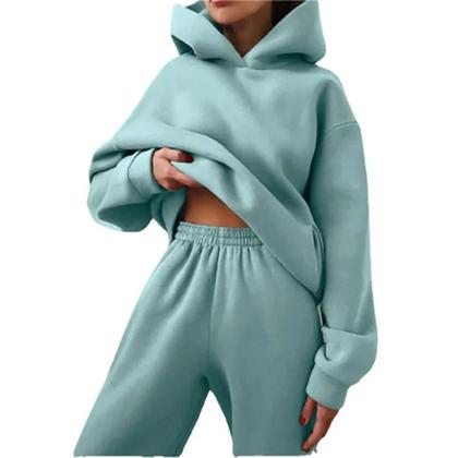 Imagem de Conjunto De Moletom Feminino Oversized Quente Para Outono: Blusão Com Capuz E Calça Comprida Casual