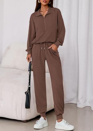 Imagem de Conjunto de Moletom PRETTYGARDEN Outono 2 Peças Jaqueta com Zíper e Calça Jogger L