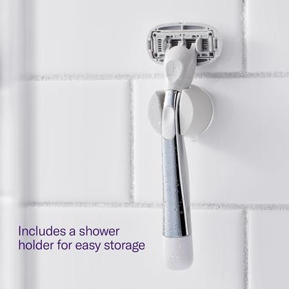 Imagem de Conjunto de navalhas Flamingo para mulheres com 1 alça, 4 recargas e suporte