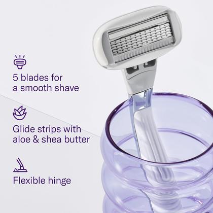 Imagem de Conjunto de navalhas Flamingo para mulheres com 1 alça, 4 recargas e suporte