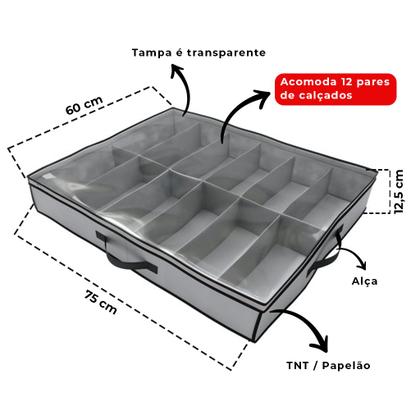 Imagem de Conjunto De Organizadores Para Calçados Com 12 Pares E 2 Sacos Com Visor