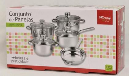 Imagem de Conjunto De Panelas 5 Pcs Inox C/Tampa De Vidro Wincy