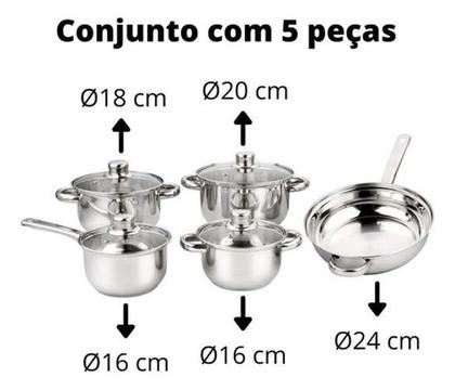 Imagem de Conjunto De Panelas 5 Pcs Inox C/Tampa De Vidro Wincy