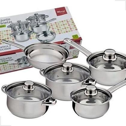 Imagem de Conjunto De Panelas 5 Pcs Inox C/Tampa De Vidro Wincy