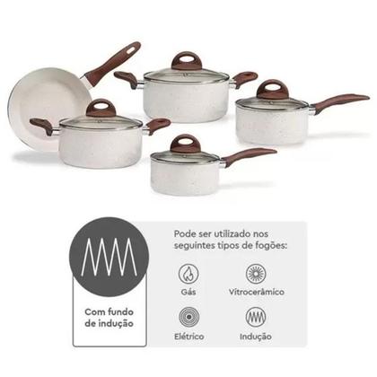 Imagem de Conjunto de Panelas 5 peças antiaderente Ceramic Life com fundo de indução Vanilla Brinox - BRI4774101
