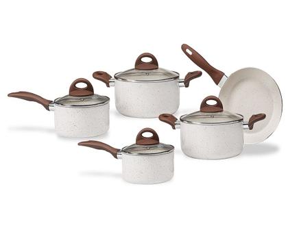 Imagem de Conjunto de Panelas 5 peças antiaderente Ceramic Life com fundo de indução Vanilla Brinox - BRI4774101