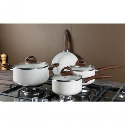 Imagem de Conjunto De Panelas 5 Peças Antiaderente Ceramic Life Com Fundo De Indução Vanilla Brinox Vanilla