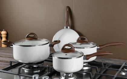 Imagem de Conjunto de Panelas 5 peças antiaderente Ceramic Life com fundo de indução Vanilla Brinox