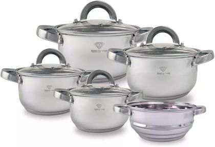 Imagem de Conjunto De Panelas Aço Cirúrgico 19 Peças com Fundo Triplo Resistente Jogo de Panelas Inox