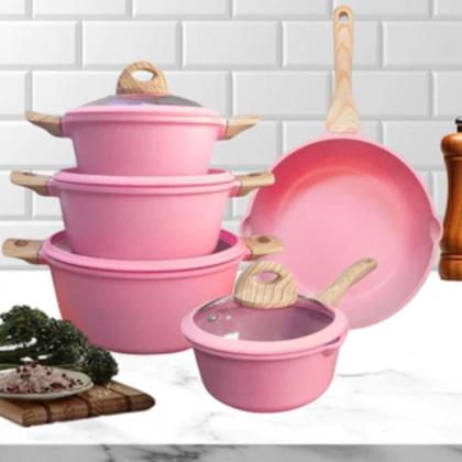 Imagem de Conjunto De Panelas Antiaderentes Com Cor Rosa Para Presente De Amigo Secreto Entrega Rápida