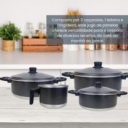 Imagem de Conjunto de Panelas com 3 Caçarolas e 1 Canecão Fervedor em Alumínio PFOA PTFE Free Várias Cores