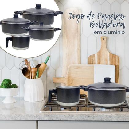 Imagem de Conjunto de Panelas com 3 Caçarolas e 1 Canecão Fervedor em Alumínio PFOA PTFE Free Várias Cores