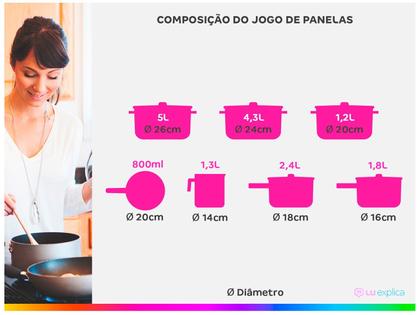 Imagem de Conjunto de panelas de indução 7 peças genebra plus al163 - Casambiente