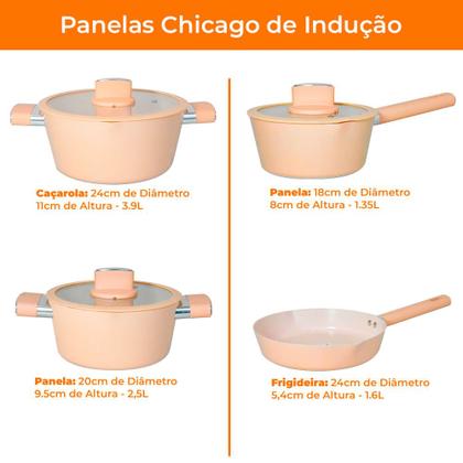 Imagem de Conjunto de Panelas de Indução Antiaderente Cerâmica Chicago Bege 4 peças - Casambiente