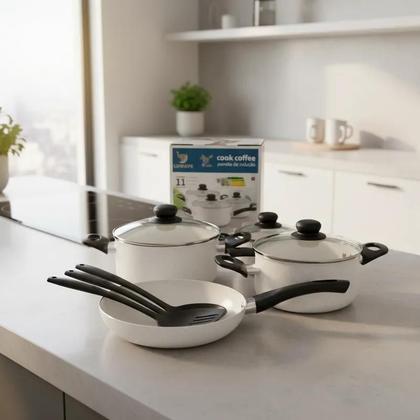 Imagem de Conjunto De Panelas e Caçarolas Antiaderente com Revestimento Cerâmica 11 Peças Sem Óleo FDA