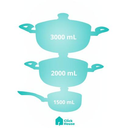 Imagem de Conjunto de Panelas Indução Cerâmica Antiaderente New York Cabo Silicone 3 Peças Casambiente