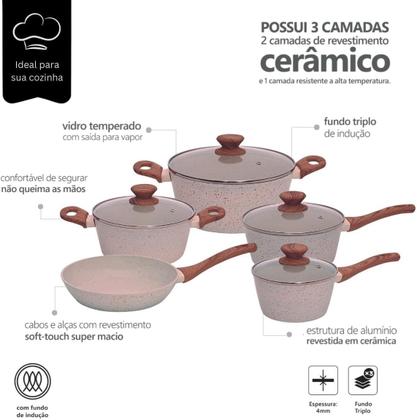 Imagem de Conjunto de Panelas Mármol Cook em Alumínio com Revestimento Cerâmico e Fundo Triplo Indução 5 Peças - Mimo Style