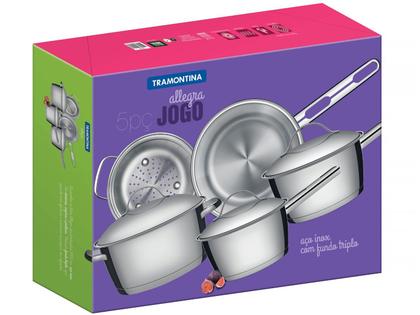 Imagem de Conjunto de Panelas Tramontina Allegra Inox - 5 Peças Fundo Triplo