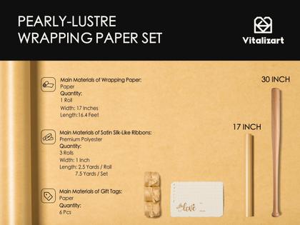 Imagem de Conjunto de papel de embrulho Vitalizart Gold Pearly-Lustre 5m com fita