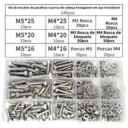 Imagem de Conjunto De Parafuso Hexagonal M4 M5 Em Aço Inoxidável 240pcs Durável E Resistente À Corrosão Para