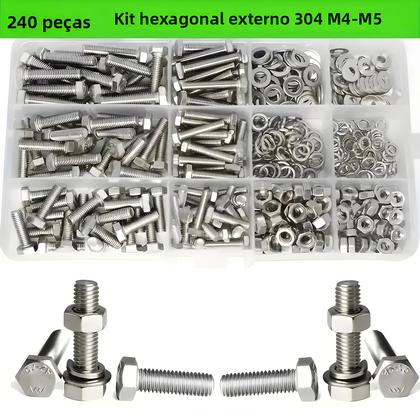 Imagem de Conjunto De Parafuso Hexagonal M4 M5 Em Aço Inoxidável 240pcs Durável E Resistente À Corrosão Para