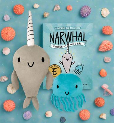 Imagem de Conjunto de pelúcia MerryMakers Narhwal and Jelly 14 cm e 7 cm