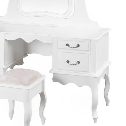 Imagem de Conjunto de Penteadeira e Banqueta Clássica com Pés Luiz XV Branco Laca