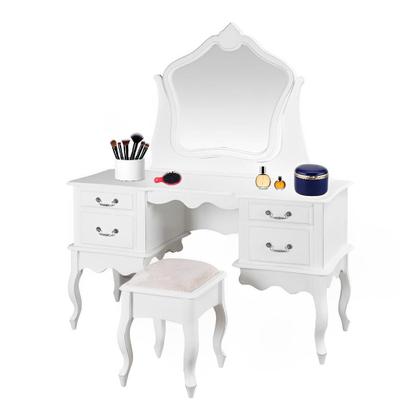 Imagem de Conjunto de Penteadeira e Banqueta Clássica com Pés Luiz XV Branco Laca