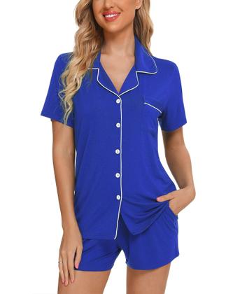 Imagem de Conjunto de pijama Anjue Cute para mulheres, shorts e lounge, azul cobalto M