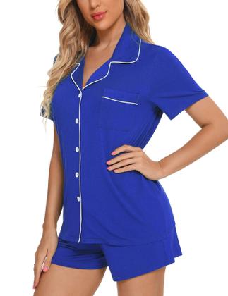 Imagem de Conjunto de pijama Anjue Cute para mulheres, shorts e lounge, azul cobalto M