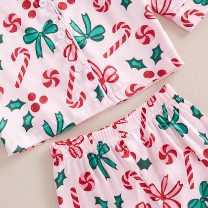Imagem de Conjunto de pijama com cetim de seda de Natal para bebês e meninas