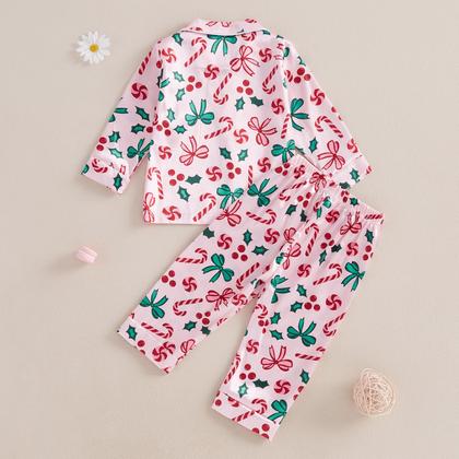 Imagem de Conjunto de pijama com cetim de seda de Natal para bebês e meninas