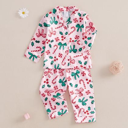 Imagem de Conjunto de pijama com cetim de seda de Natal para bebês e meninas
