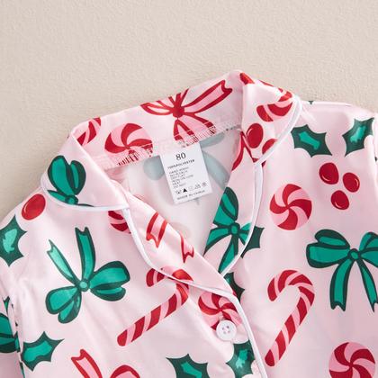 Imagem de Conjunto de pijama com cetim de seda de Natal para bebês e meninas