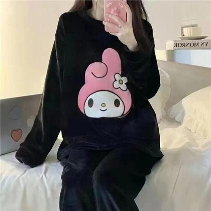 Imagem de Conjunto De Pijama De Inverno Feminino Quente E Macio Kuromi Com Estampa Fofa Roupas De Dormir