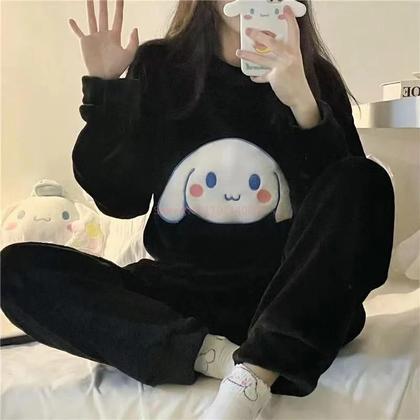 Imagem de Conjunto De Pijama De Inverno Feminino Quente E Macio Kuromi Com Estampa Fofa Roupas De Dormir
