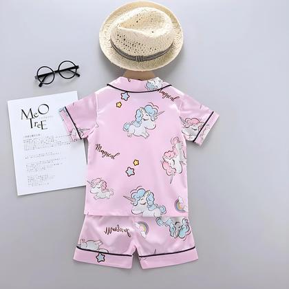 Imagem de Conjunto de Pijama de Unicórnio para Bebês e Meninas - Verão - Estampa de Desenhos Animados