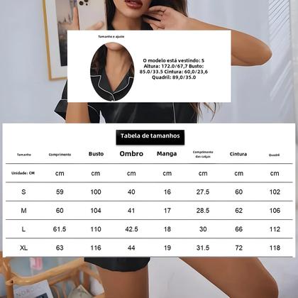 Imagem de Conjunto de Pijama Feminino de Cetim - 2 Peças com Shorts e Botões