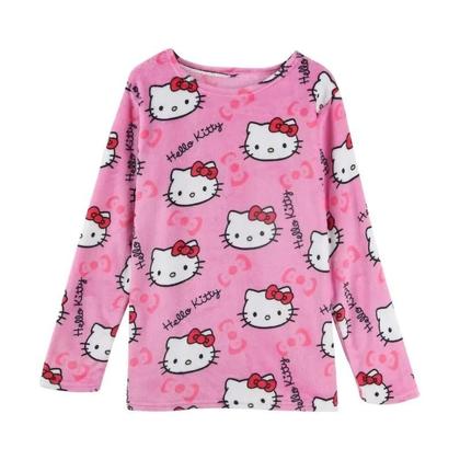 Imagem de Conjunto De Pijama Flanelado Kawaii Da Hello Kitty Para Mulheres, Casual, Ajuste Solto, Roupas De