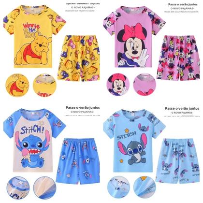 Imagem de Conjunto de Pijama Infantil de Verão - Winnie, Stitch e Desenhos Animados - Manga Curta