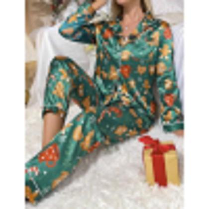 Imagem de Conjunto de pijama Juakoso com estampa de Natal em cetim para mulheres