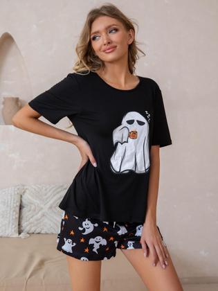 Imagem de Conjunto de pijama Leevuyu Halloween feminino Scream Ghost Black L