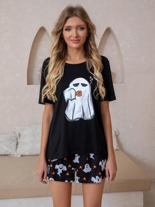 Imagem de Conjunto de pijama Leevuyu Halloween feminino Scream Ghost Black L