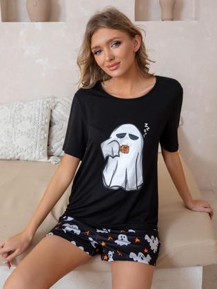 Imagem de Conjunto de pijama Leevuyu Halloween feminino Scream Ghost Black L