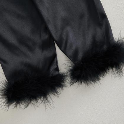 Imagem de Conjunto de pijama MAINESAKA para bebês e meninas com acabamento em penas de cetim