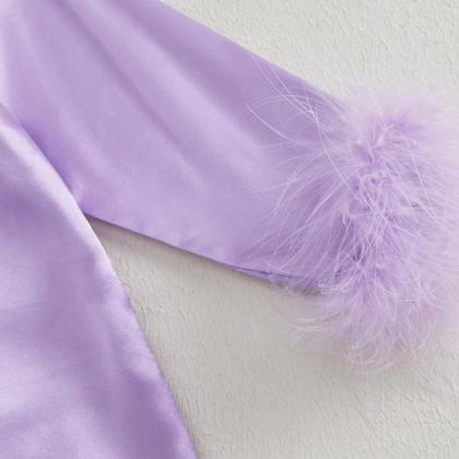 Imagem de Conjunto de pijama MAINESAKA para bebês e meninas com acabamento em penas de cetim