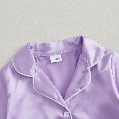 Imagem de Conjunto de pijama MAINESAKA para bebês e meninas com acabamento em penas de cetim