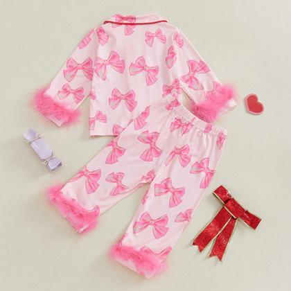 Imagem de Conjunto de pijama MAINESAKA para bebês e meninas com acabamento em penas de cetim