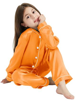 Imagem de Conjunto de pijama Schbbbta Girls Satin Silk, manga comprida, laranja 7-8Y