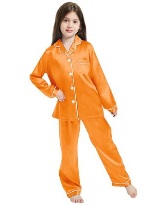 Imagem de Conjunto de pijama Schbbbta Girls Satin Silk, manga comprida, laranja 7-8Y